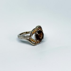 Silver Wavy Ring with Citrines and Smoky Quartz