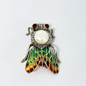 Silver brooch in the form of an insect with Freshwater Pearl and Enamel