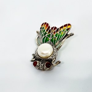 Silver brooch in the form of an insect with Freshwater Pearl and Enamel