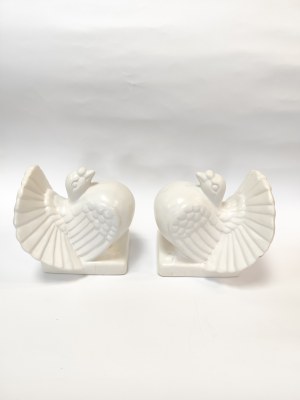 White porcelain book holders in the form of pigeons