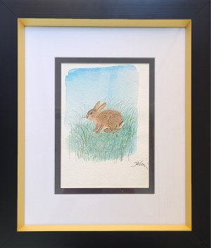 Jozef Wilkoń (b. 1930), Hare hidden in the grass