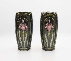 A pair of vases decorated with an orchid motif
