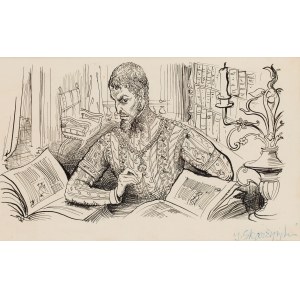 Jerzy Skarżyński (1924 Kraków - 2004 Kraków), Mężczyzna w stroju renesansowym, projekt ilustracji prasowej, 1959