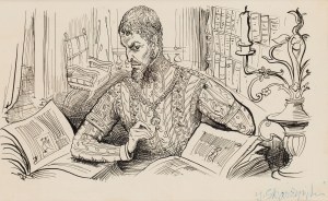 Jerzy Skarżyński (1924 Kraków - 2004 Kraków), Man in Renaissance Costume, press illustration design, 1959