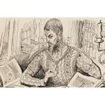 Jerzy Skarżyński (1924 Kraków - 2004 Kraków), Mężczyzna w stroju renesansowym, projekt ilustracji prasowej, 1959