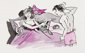 Szarlota Pawel (1947 - 2018 ), In bed, satirical illustration