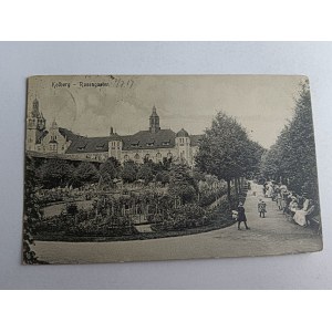 POCZTÓWKA KOŁOBRZEG KOLBERG ROSENGARTEN, ZNACZEK, STEMPEL 1917 R