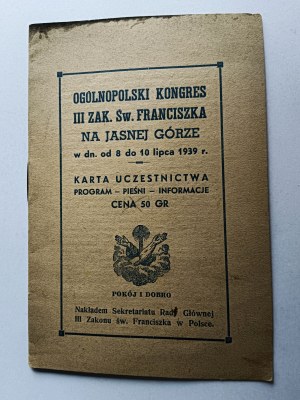PROGRAM BROCHURE CZĘSTOCHOWA JASNA GÓRA, NATIONWIDE CONGRESS OF THE III ORDER OF ST. FRANCIS 1939, GOLGOTHA CINEMA