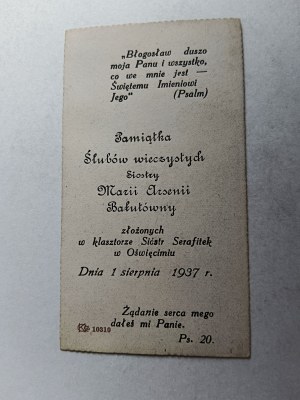 PICTURE OF OŚWIĘCIM PAMIATKA ŚLUBÓW WIECZENNE, SERAPHITE SISTERS CONVENT, 1937