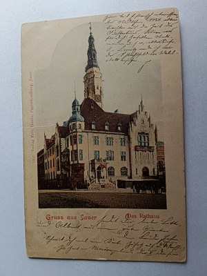 POSTCARD JAWOR JAUER, TOWN HALL, LONG ADDRESS, 1900, STAMP