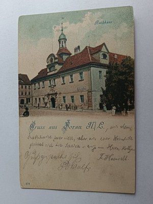 POSTCARD ŻARY SORAU, TOWN HALL, LONG ADDRESS, 1900, STAMP, STAMPED