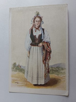 POSTCARD FOLK COSTUMES KRAKOWIANKA DRUŻKA FROM MODLNICA, MODLNICA
