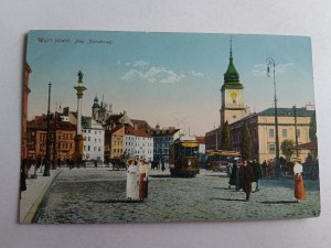 POSTCARD WARSAW, CASTLE SQUARE, STREETCAR, PRE-WAR