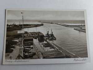 POSTCARD GDANSK DANZIG, HARBOR ENTRANCE, SHIP