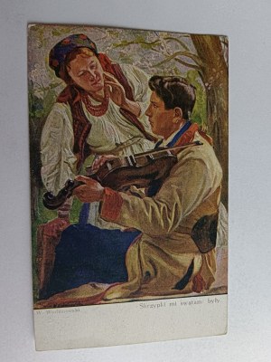 POSTCARD PAINTING POLISH WODZINOWSKI VIOLIN ME MATCHMAKERS WERE