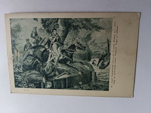 POSTCARD POLISH PAINTING KS JOZEF PONIATOWSKI THROWS HIMSELF INTO THE CURRENTS OF THE ELSTER, DAMAGED