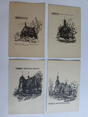 SET OF 25 CARDS CHURCHES OF RYBNICKO WODZISŁAWSKA LAND, RYBNIK, WODZISŁAW, JERZY SZLESAK, KAZIMIERA DREWNIOK, ŁAZISKA, BUKÓW, RUPTAWA, NIEBOCZOWY, GIERAŁTOWICE, LUBOMIA, BOGUSZOWICE, PIETROWICE, JANKOWICE, ZABEŁKÓW, BOROWA WIEŚ, POŁOMIA, KNURÓW, JEDŁOWNIK