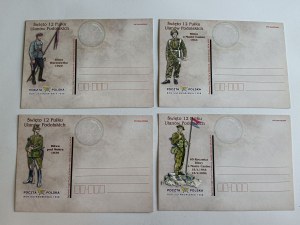SET OF 8 POSTCARDS TRADITIONS OF THE 12TH REGIMENT OF LANCERS OF PODOLIA OVER THE CENTURIES, BATTLE OF WARSAW, BATTLE OF MOKARA, MONTE CASINO, BATTLE OF GRUNWALD