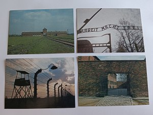 SET OF 9 CARDS OŚWIĘCIM, BRZEZINKA, AUSCHWITZ, BIRKENAU, FORMER NAZI DEATH CAMP, CREMATORIUM, CAMP STREET, DEATH BLOCK, GUARD TOWER