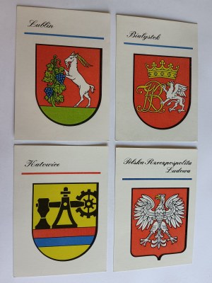 SET OF 9 POSTCARDS COATS OF ARMS OF POLAND CITIES, PRL, LUBLIN, BIAŁYSTOK, KATOWICE, KRAKOW, KOSZALIN, BYDGOSZCZ, GDAŃSK, KIELCE