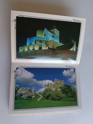 SET OF 16 INSCRIBED FOLDING CARDS CASTLES IN KRAKOWSKO-CZĘSTOCHOWSKA JURA, BĘDZIN, BOBOLICE, BYDLIN, KORZKIEW, LIPOWIEC, MIRÓW, MORSKO, OGRODZIENIEC, OJCÓW, OLSZTYN, RABSZTYN, PIESKOWA SKAŁA, SIEWIERZ, SMOLEŃ, TENCZYN, TYNIEC