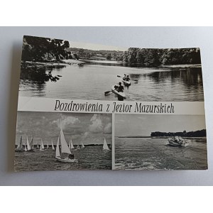 POCZTÓWKA PRL POJEZIERZE MAZURSKIE RZEKA KRUTYNIA, JEZIORO MAMRY REGATY, JEZIORO ŚNIARDWY