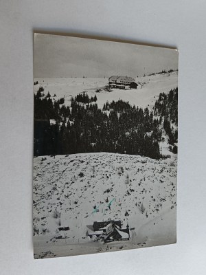 POSTCARD PRL KARKONOSZE PTTK SHELTER STRZECHA AKADEMICKA AND SAMOTNIA, STAMP