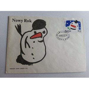 KOPERTA NOWY ROK, BAŁWAN, ZNACZEK 1988 R