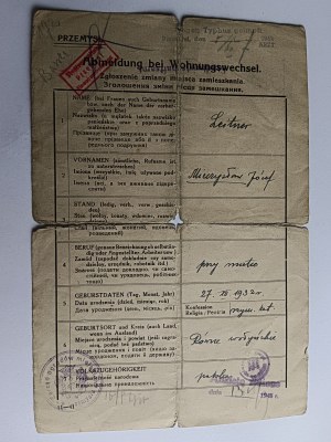 NOTIFICATION OF CHANGE OF RESIDENCE THINK STAMP STAMP 1942, HALF TORN, SWASTIKA