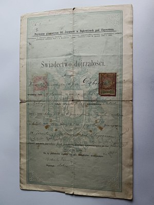 HIGH SCHOOL GRADUATION CERTIFICATE BĄKOWICE, CHYRÓW, JESUIT GRAMMAR SCHOOL, STAMP, 1907