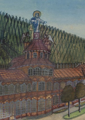 Nikifor Krynicki (1895 Krynica - 1968 Folusz), View of the Old Pump House in Krynica, 1940s.