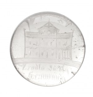 A paperweight with the building of the Pump Room of medicinal waters in Shchvanitsa