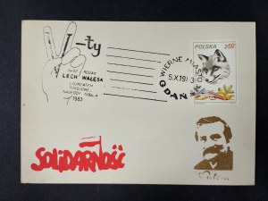 Postcard, Walesa, Faithful City of Gdansk, 1983, Nobel Prize