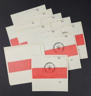 Set of stamped, unnumbered (10 pcs.) and blank (10 pcs.) patriotic armbands, Union of Modern Humanism