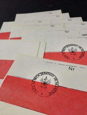 Set of stamped, unnumbered (10 pcs.) and blank (10 pcs.) patriotic armbands, Union of Modern Humanism