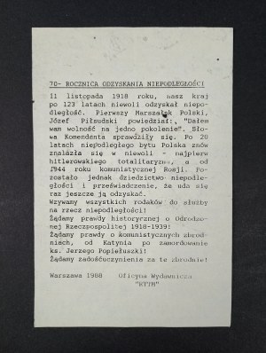 Leaflet print, Wrona, 70th Anniversary of Regaining NIepodległości, Oficyna Wydawnicza 