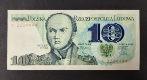 Banknote 10 zloty 1982, Solidarity, UNC, A 2224444
