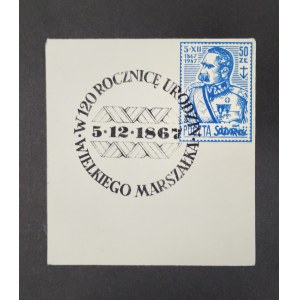 Znaczek i stempel W 120 Rocznicę urodzin Wielkiego Marszałka, Piłsudski, 1987