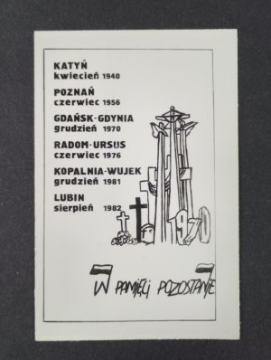 Pocket calendar, 1970 in memory will remain, 1984