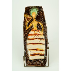 DUTKA Leszek - Plakieta ceramiczna - Dama z wachlarzem - Kraków lata 60.