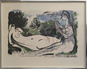 Pablo Picasso (1881-1973), Lying woman and playing flute, 1975