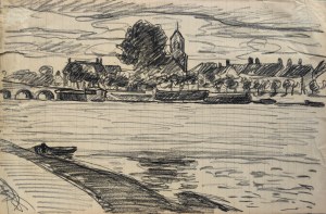 Jean Peske (1870-1949), By the river / figures (double-sided work)