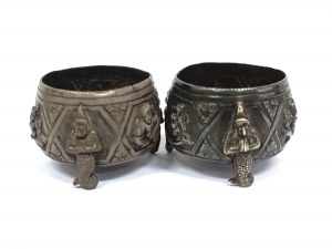 Set of two silver-plated Indian style salt and pepper shakers (?).