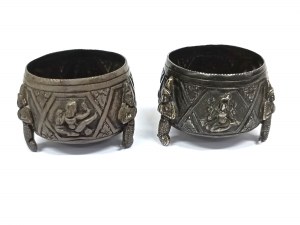 Set of two silver-plated Indian style salt and pepper shakers (?).