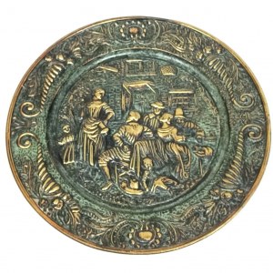 Tavern scene, decorative brass plate, England