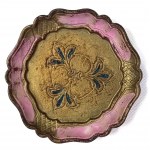 Ozdobny, drewniany komplet vintage w stylu orientalny/florenckim - taca i podstawki