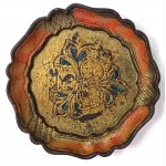 Ozdobny, drewniany komplet vintage w stylu orientalny/florenckim - taca i podstawki