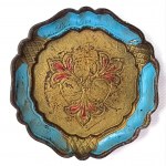 Ozdobny, drewniany komplet vintage w stylu orientalny/florenckim - taca i podstawki
