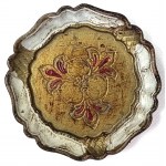 Ozdobny, drewniany komplet vintage w stylu orientalny/florenckim - taca i podstawki