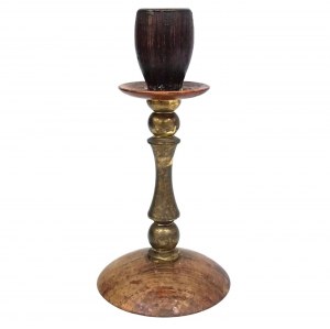 Brass and wood candle holder